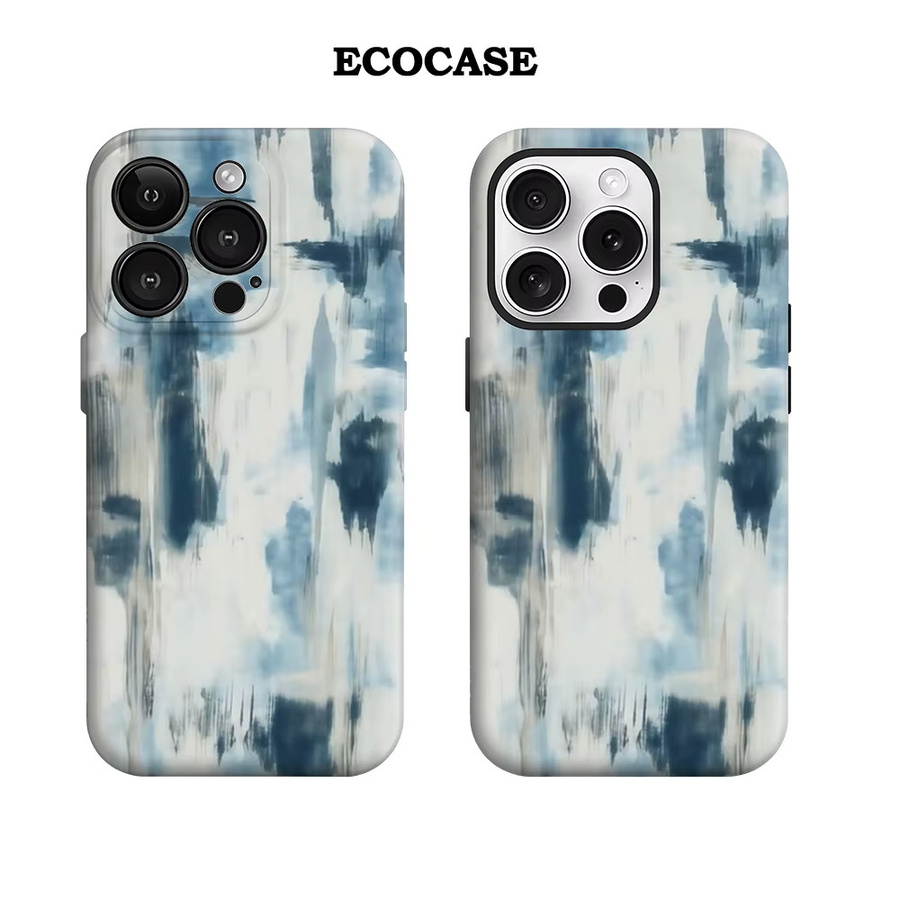 Potdemiel Handyhülle mit Indigo abstrakten Pinselstrichen für iPhone 17 16 15 14 13 12 11 Pro Max Plus in Blau - Bild 2