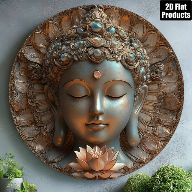 Dekoratives Metall-Wandschild Potdemiel mit Buddha-Motiv in Multicolour, rundes orientalisches Wandbild im abstrakten Stil - Bild 1