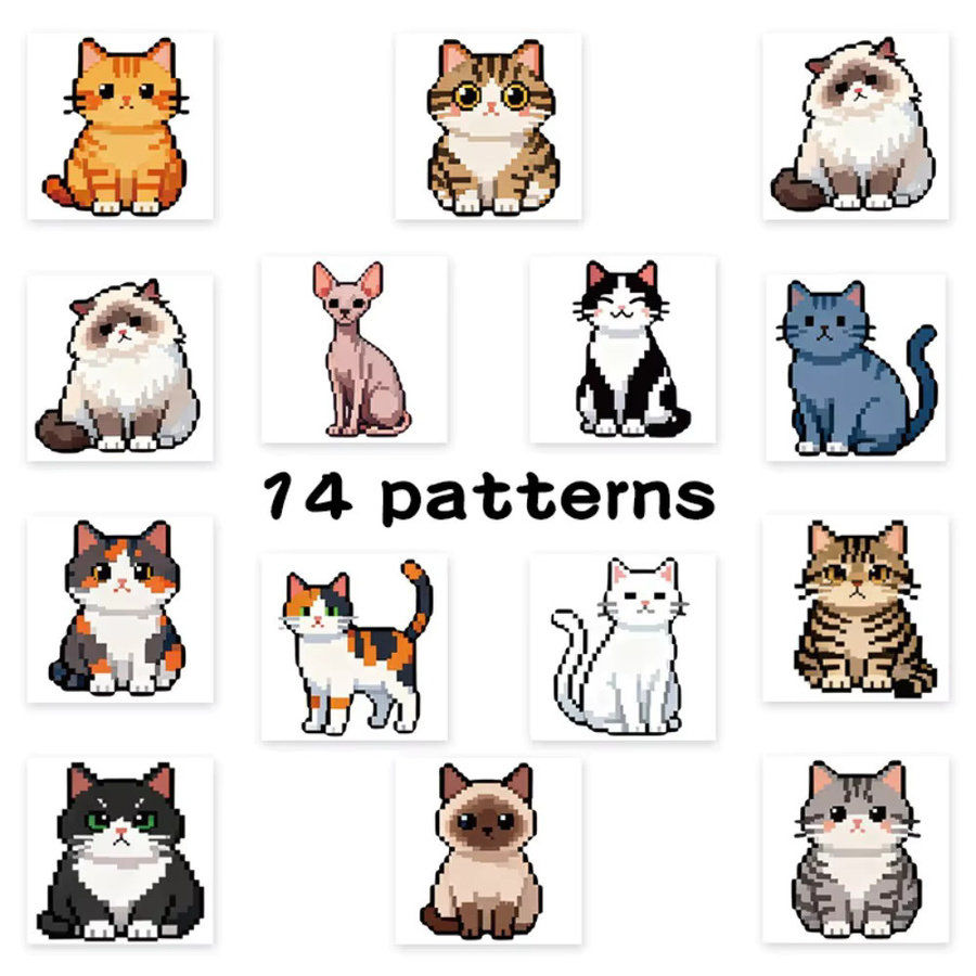 500 Stück Pixel-Katzen-Aufkleber auf Rolle in Multicolor von LanLanStickersWorld für Notizbücher und DIY-Bastelverzierungen - Bild 2