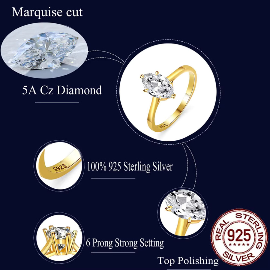 CWWZircons Ring 925 Silber, Vergoldet, Zirkonia, Damen - Bild 4