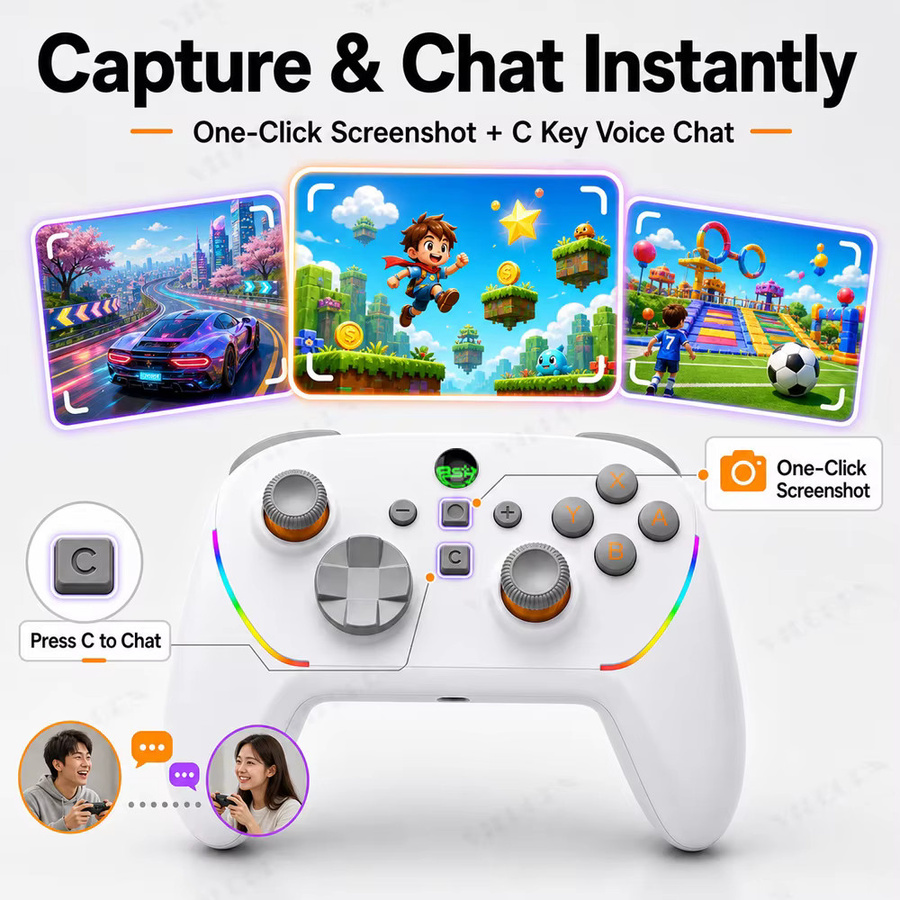 VILCORN Kabelloser Pro Controller für Nintendo Switch, OLED und Lite mit Bluetooth, Ein-Tasten-Aufweckfunktion, Bewegungssensor und Vibration, Farbe: Weiß - Bild 3