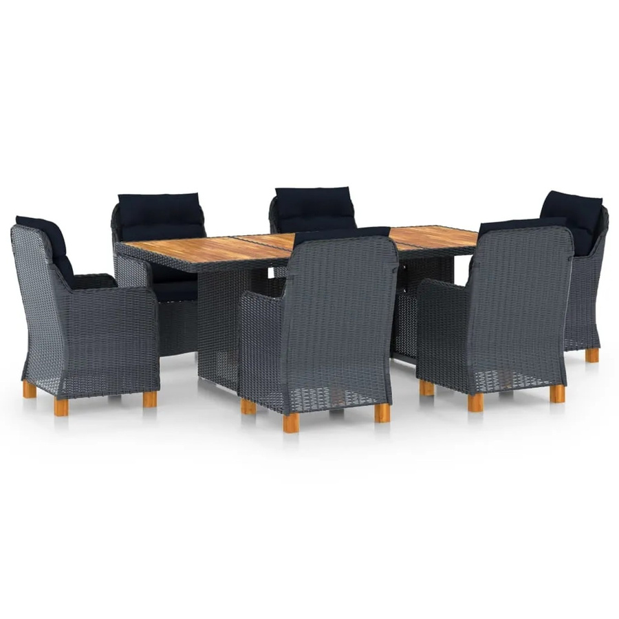 vidaXL 7-tlg Garten-Essgruppe aus Poly Rattan und Akazienholz in Dunkelgrau Modell 6 - Bild 2