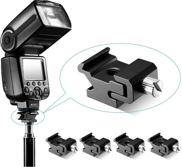 ERIKOLE Blitzhalter Kamera Adapter in Schwarz aus Metall mit 1/4 Zoll Stativschraube für Lichtstative und Stativhalterungen - Bild 1