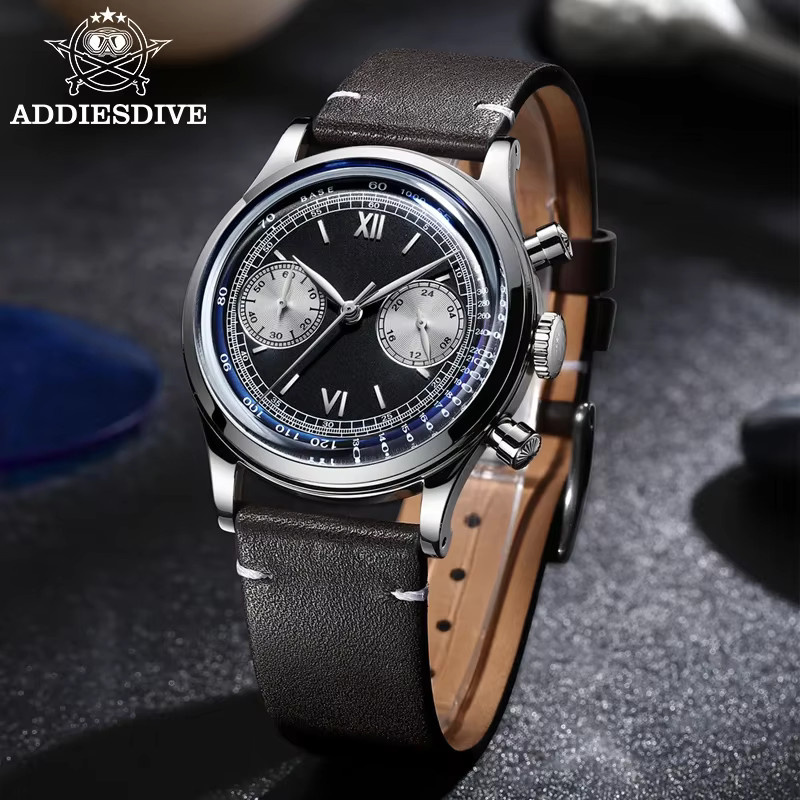 Addiesdive Armbanduhr Chronograph, Quarz, Edelstahl, Leder, Herren - Bild 2