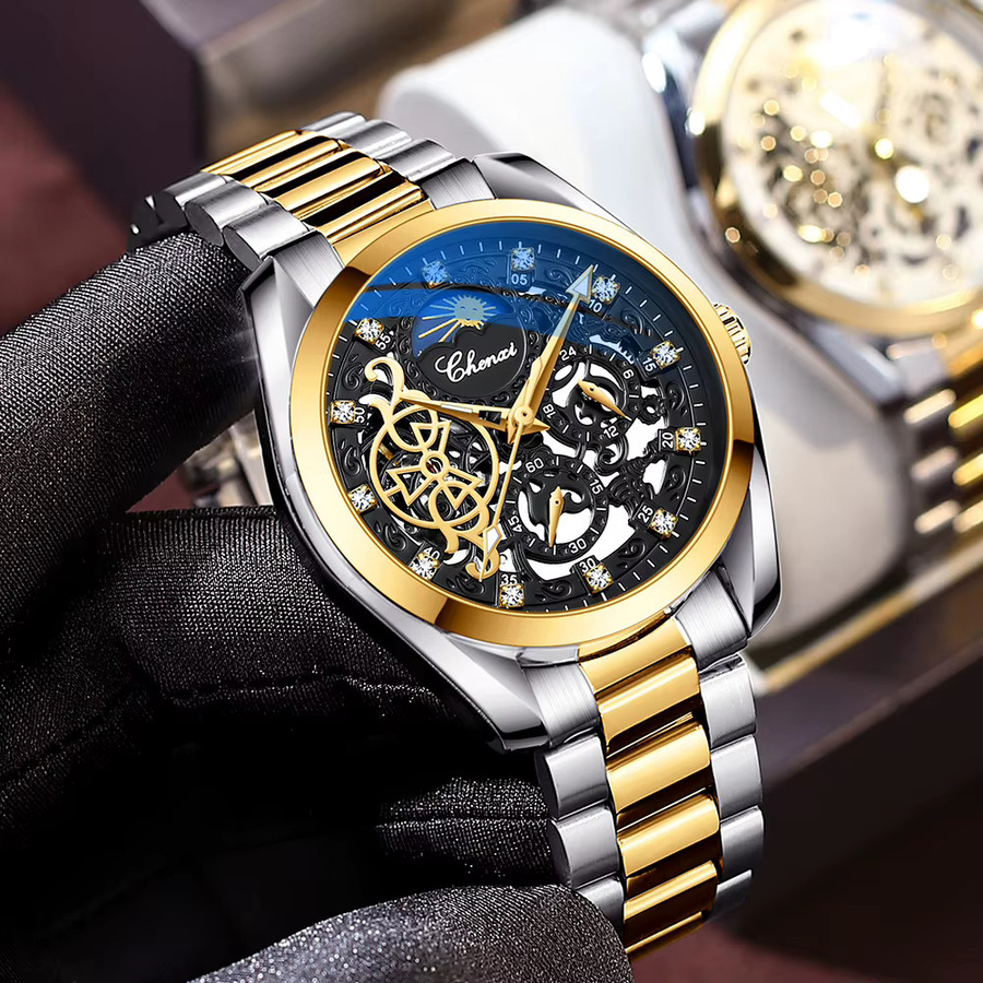 CHENXI Armbanduhr, Automatik, Mondphase, Edelstahl, Schwarz, Herren - Bild 2