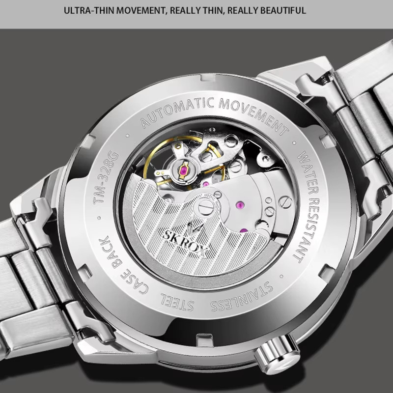 SKROX Armbanduhr Edelstahl, Automatik, Skelett, Schwarz, Herren - Bild 5