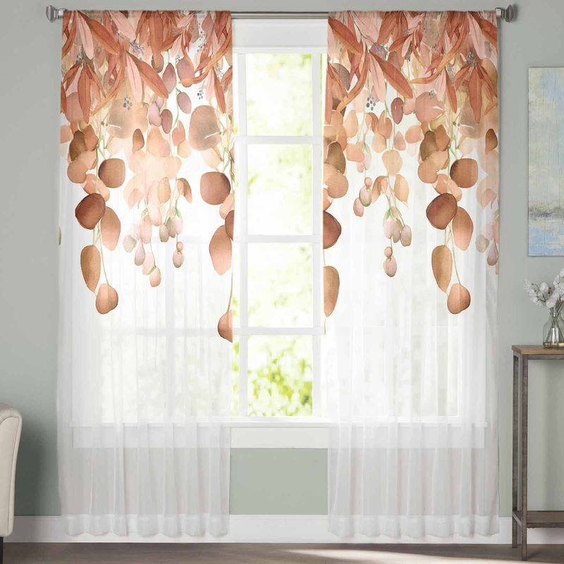 Super Six Aquarell Eukalyptus Blätter Tüll Vorhang aus Chiffon in Grau und Multicolour, Breite: 135 cm, Höhe: 114 cm - Bild 2