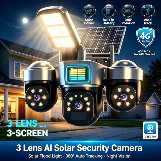 DiFang 4G SIM-Karte Solar CCTV PTZ Außen-WLAN-Kamera mit Menschenerkennung, PIR, Sirene und Solarleuchte - Bild 1