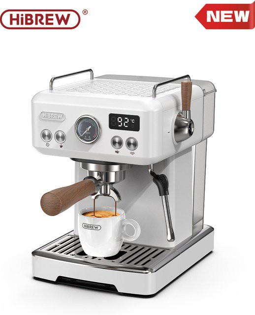 HiBREW H10plus Halbautomatische Espresso-Kaffeemaschine mit DIY-Funktion, 20 Bar Druck und einstellbarer Temperatur in Weiß - Bild 1