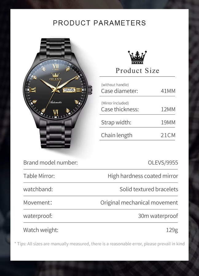 OLEVS Armbanduhr Automatik, Edelstahl, Schwarz, Herren - Bild 6