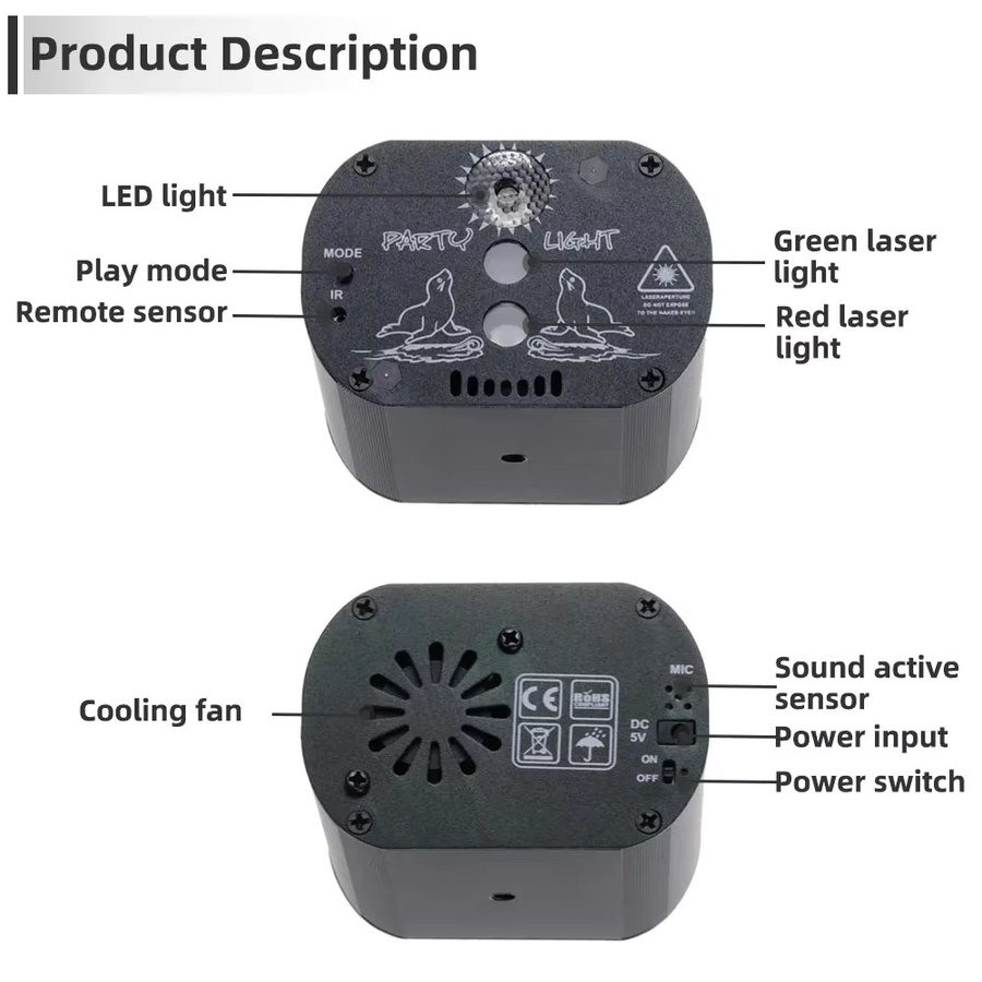 Mini RGB LED Disco Party Licht mit 60 bis 128 Modi, USB wiederaufladbarer DJ Laser Projektor und UV Lampe in Schwarz für Hochzeit, Home Party und Weihnachtsdekoration - Bild 2