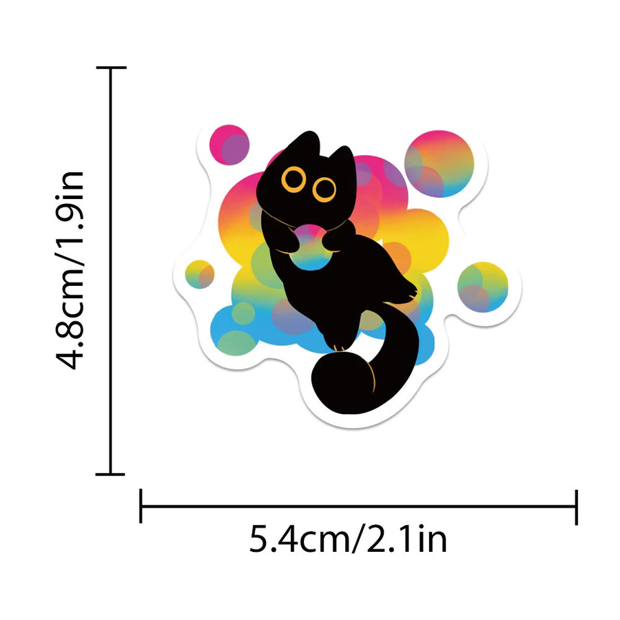Charile Regenbogen schwarze Katze Aufkleber, Kawaii Cartoon Kätzchen Aufkleber, 10-teiliges Set - Bild 3