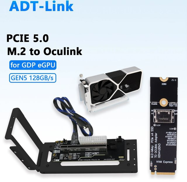 SPEEDIER OCuLink eGPU Dock PCIe 5.0 X4 GDP externe Grafikkarten-Dockingstation Adapter von M2 SFF8611 zu X16 ATX SFX für Notebook und Laptop - Bild 1