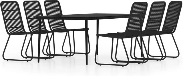 vidaXL 7-teilige Garten-Essgruppe aus PE-Rattan und Glas in Schwarz - Bild 1