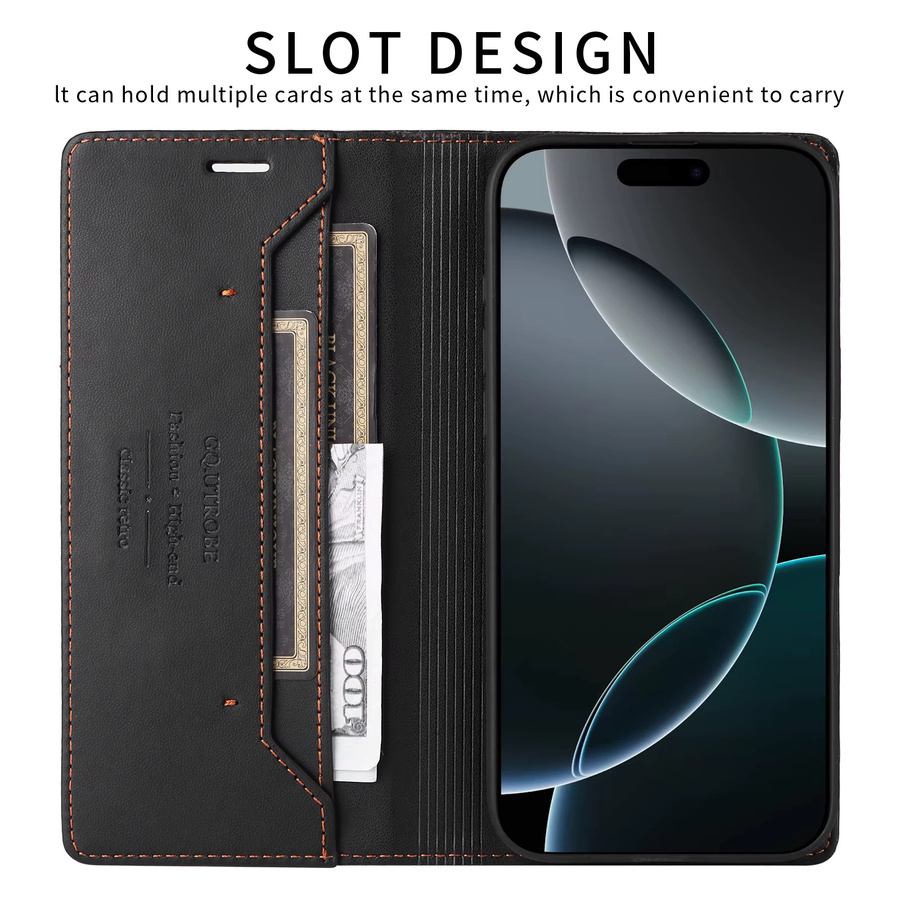 Magnetische Business Flip Wallet Ledertasche für iPhone 16 15 14 13 12 11 in Schwarz mit Kartenfach - Bild 3