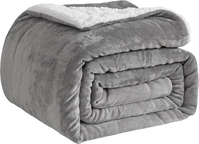 Good Nite Wendbare Sherpa-Fleecedecke aus Polyester, Flauschig & Warm, Grau, B/T: 150 x 130 cm - Bild 1