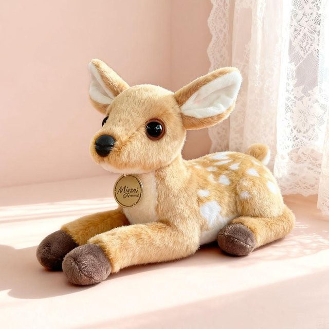 Liegendes Kawaii Sikahirsch Plüschtier, kamelfarben, 25cm, ab 14 Jahre - Bild 1