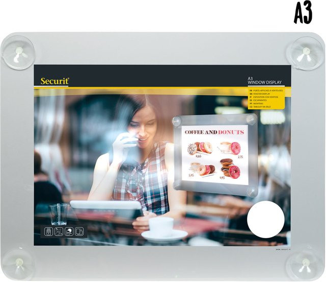 Securit Plakathalter A3 für Schaufenster Grau mit 4 Saugnäpfen beidseitig B: 52 cm, H: 39,5 cm - Bild 1