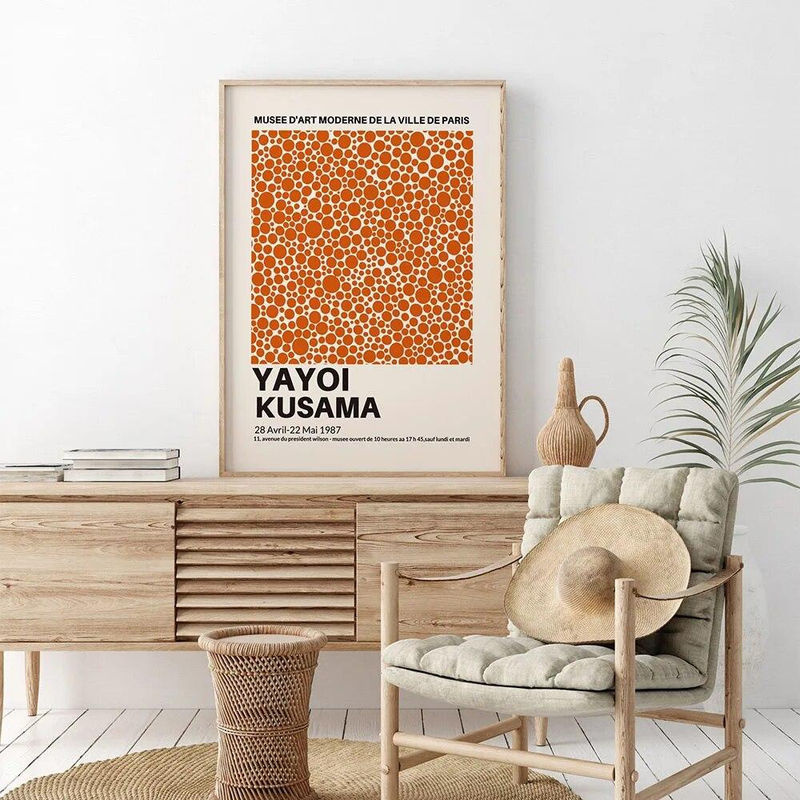 Abstrakte Leinwandmalerei von Yayoi Kusama in Orange und Mehrfarbig, modernes Wandbild für dein Zimmer, Rahmenlos, B: 21 cm, H: 30 cm - Bild 2