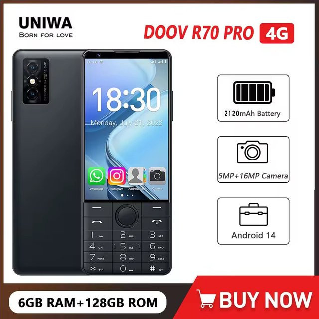 DOOV R70 Pro 4G Smartphone mit 4,0 Zoll Touchscreen, 128GB Speicher, 16MP Kamera und Hebräuscher Tastatur in Schwarz oder Grau - Bild 1
