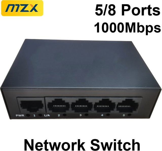 MZX Gigabit Netzwerk-Switch mit 5 Ports, 1000Mbps Ethernet LAN Hub RJ45, Schwarz - Bild 1