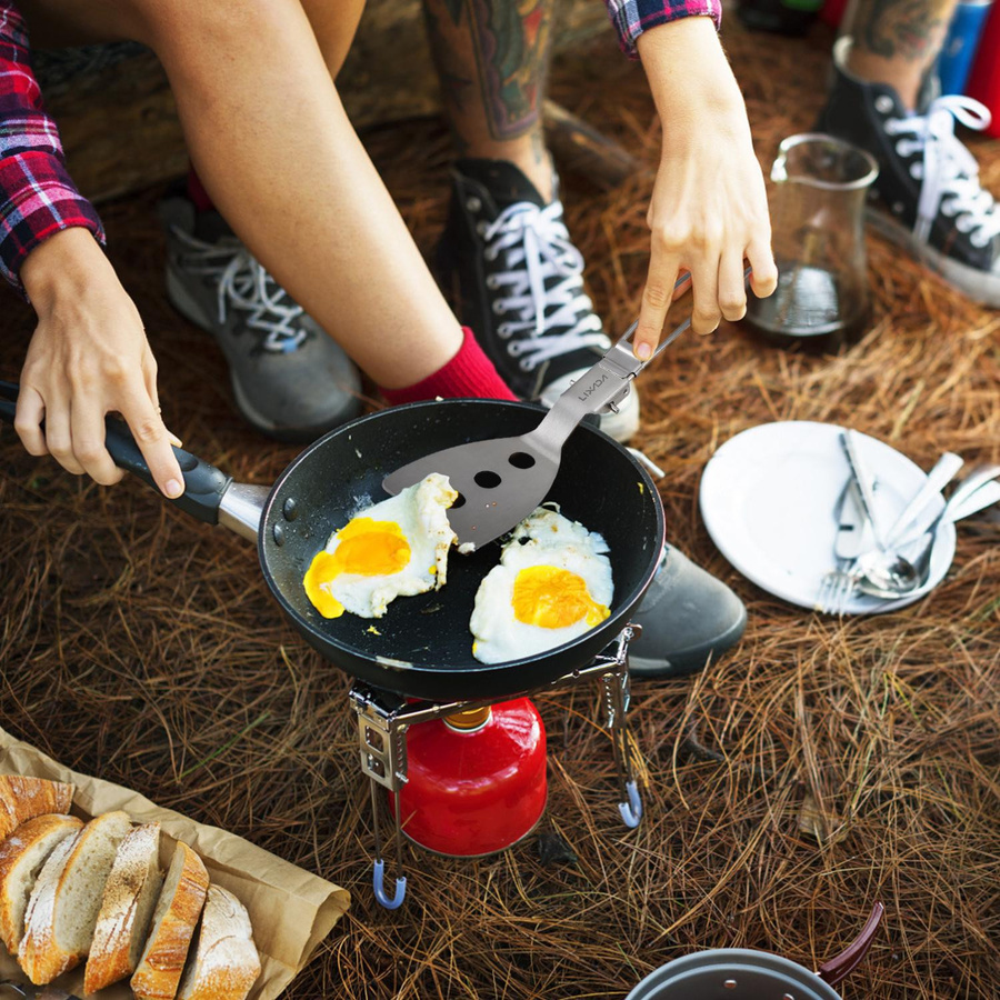 Lixada Edelstahl-Klappspatel in Silber als praktischer Lebensmittelwender für Outdoor und Camping - Bild 3