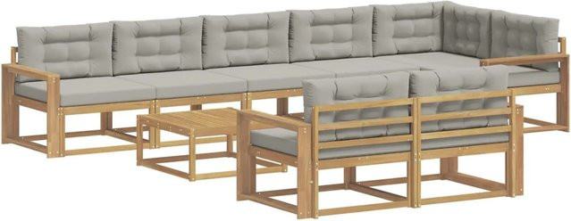 vidaXL Outdoor-Sofagarnitur aus Akazienholz in L-Form, 9-teiliges Set in Weiß-Hellgrau, B/T/H: 79 x 79 x 37 cm - Bild 1