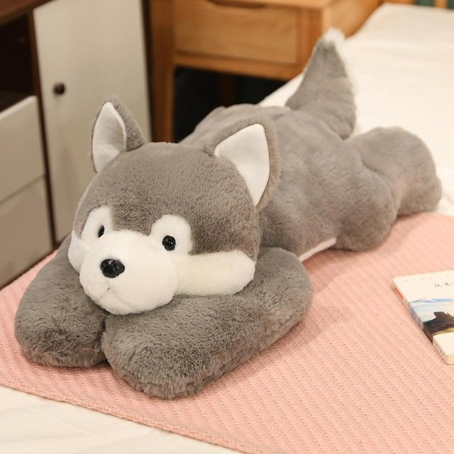 Kidsly Plüsch Husky Cartoon Liegend, Plüschkissen, Grau, 55cm - Bild 1