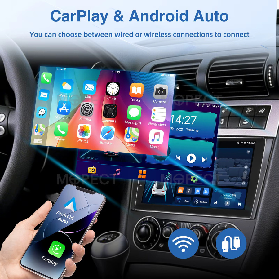 MOPECT Android 15 Autoradio mit Carplay für Mercedes Benz C-Klasse W203 und CLK C209 in Schwarz mit DAB+ und optionaler AHD Kamera - Bild 4
