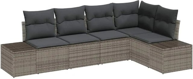 vidaXL Gartensofa-Set aus Poly-Rattan und Akazienholz in Grau mit L-Form, Sitzauflagen und integriertem Stauraum - Bild 1