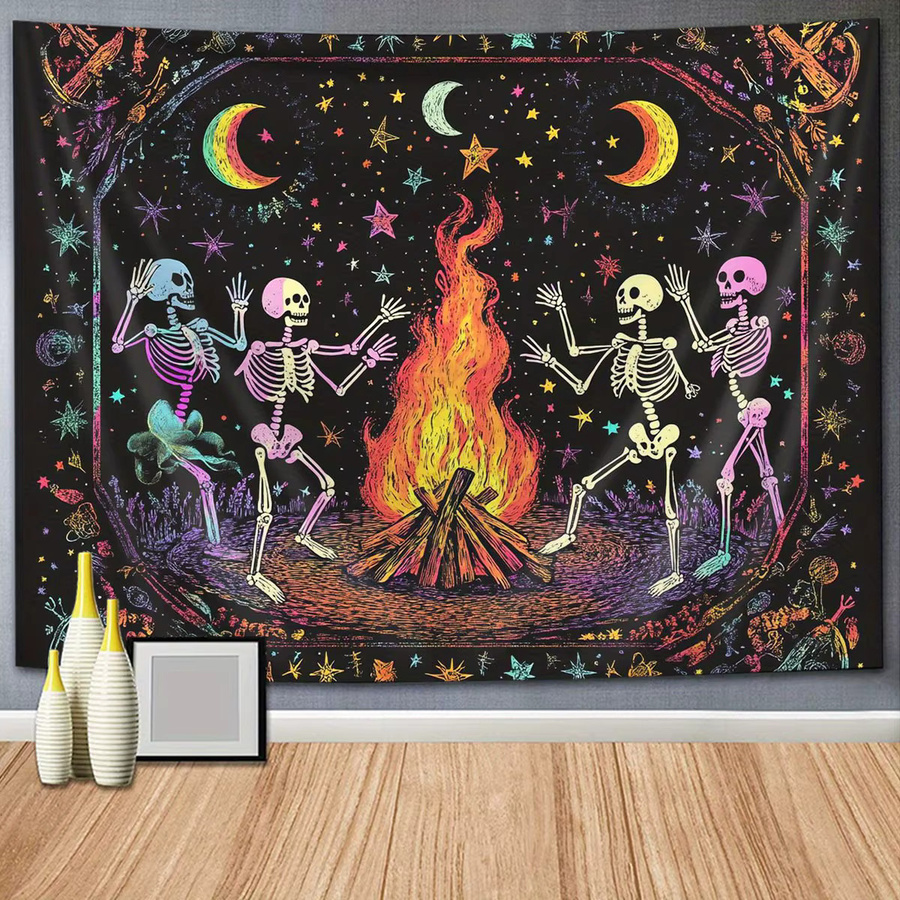 VIKAMA Halloween Wandteppich mit Totenkopf, Lagerfeuer und Sternenhimmel in Multicolour, dekorative Kunstwand für dein Wohnzimmer oder Partyzimmer, B/H: 60 x 40 cm - Bild 2