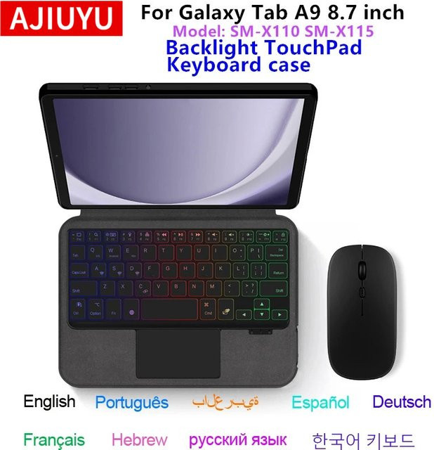 AJIUYU Magic Keyboard Hülle für Samsung Galaxy Tab A9 8,7 Zoll Smart Cover in Schwarz für SM-X110 SM-X115 SM-X117 - Bild 1