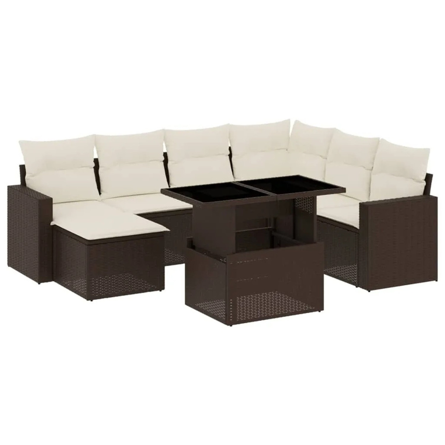vidaXL 8-tlg Garten-Sofagarnitur in L-Form aus braunem Poly-Rattan mit Kissen und pulverbeschichtetem Stahlgestell - Bild 2