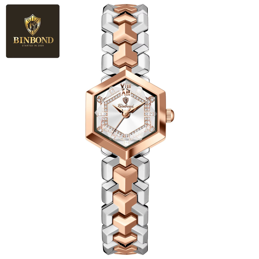BINBOND Armbanduhr Quarz, Edelstahl, Diamantbesetzt, Damen, Silber - Bild 2