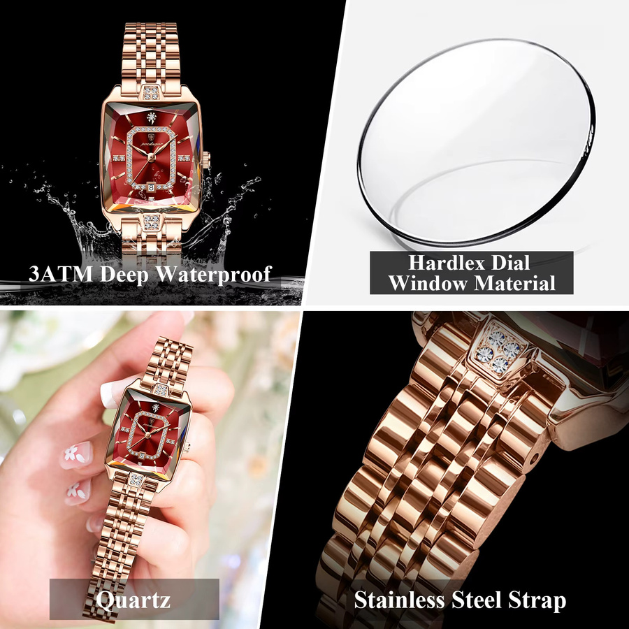POEDAGAR Armbanduhr Edelstahl, Quarz, Datum, Damen, Roségold - Bild 4
