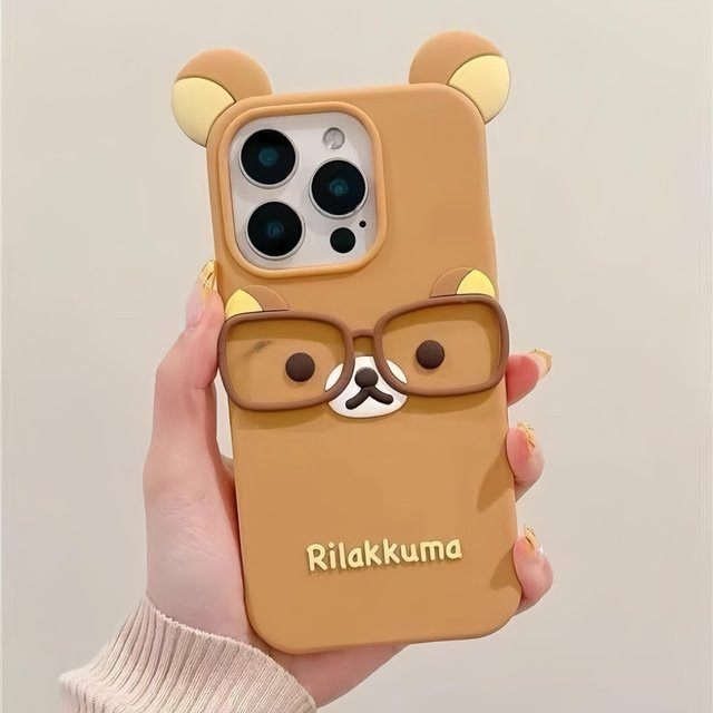 YULIN Rilakkuma Handyhülle aus weichem Silikon im 3D Cartoon Design für iPhone, Farbe: Braun - Bild 1