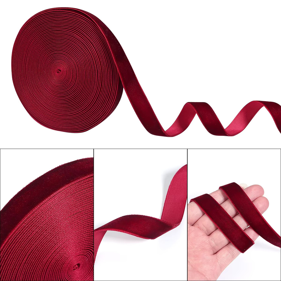 Weinrotes Samtband als einseitiges Beflockungs-Gurtband für DIY-Kleidung und dekorative Geschenkverpackungen - Bild 5