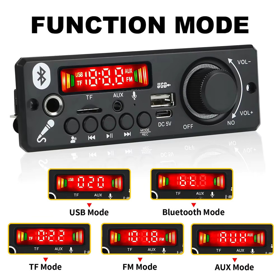 KEBIDU Bluetooth MP3-Player Decoder-Board mit 6W Verstärker, USB und TF-Slot, Stereo-Audio-Modul in Schwarz - Bild 2