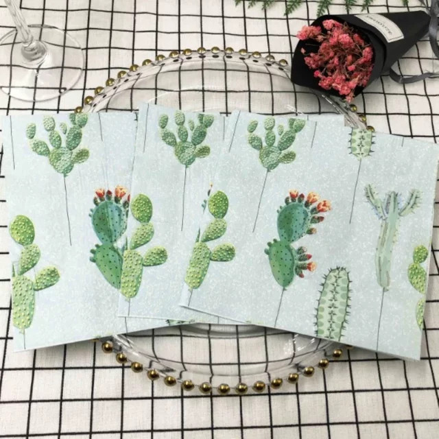 GUANYAO Papier Servietten mit Kaktus und floralem Design, bunt, 20er Paket, Breite: 33 cm - Bild 1