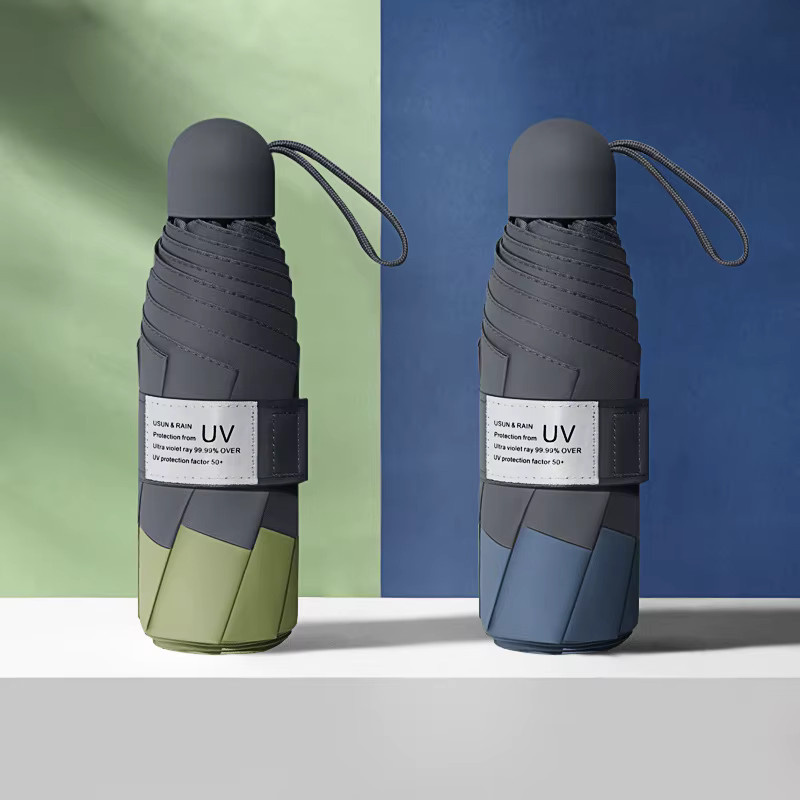HUIJI Mini-Regenschirm mit 8 Rippen, winddicht und mit UV-Schutz, tragbarer Faltregenschirm inklusive Tasche für Damen und Kinder - Bild 2