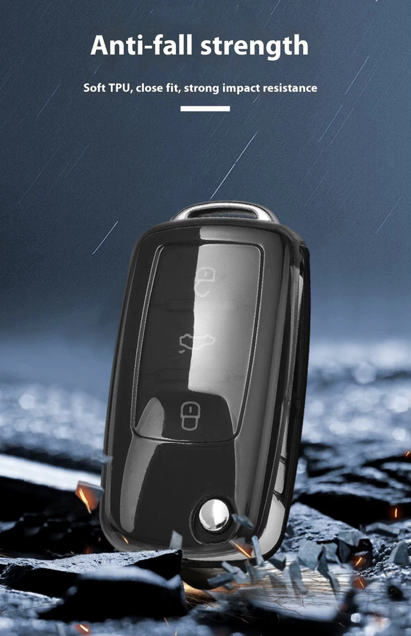 ICAR Schlüsseletui Flip Cover aus transparentem schwarzem TPU für VW Golf 4 5 Passat B5 B6 Polo Touran Jetta Seat Skoda als Schlüsselanhänger Zubehör - Bild 2