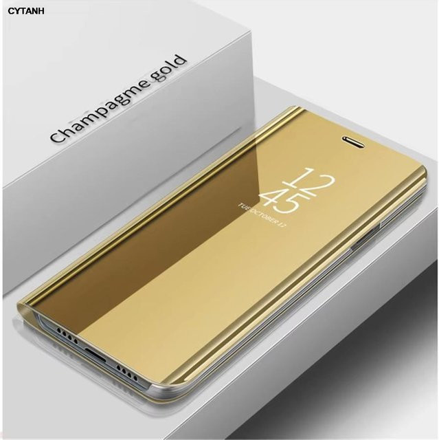 Luxus Spiegelflip-Hülle aus Leder für Apple iPhone in Gold und Transparent - Bild 1