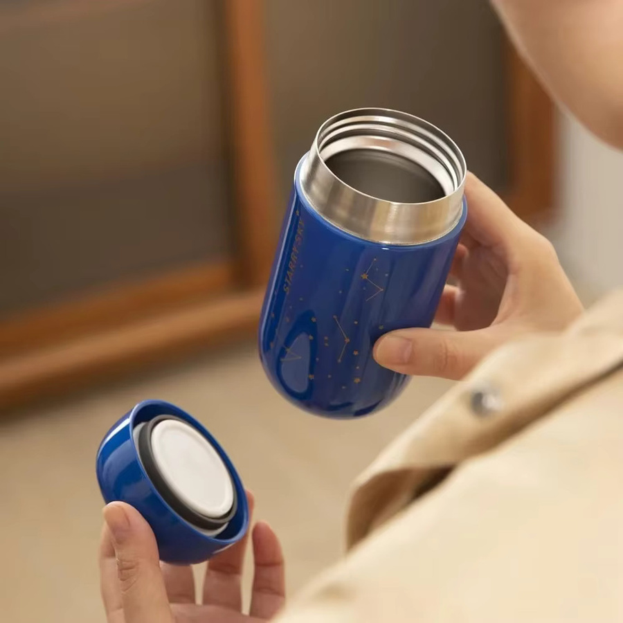 Mini-Thermosflasche aus Edelstahl 304 mit Sternenhimmel-Design in Blau, tragbare Wasserflasche, BPA-frei, Volumen: 13,2 l, Höhe: 6,6 cm - Bild 6