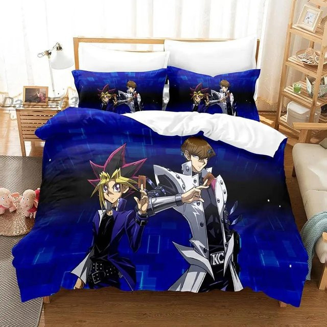 Yu Gi Oh Bettwäscheset mit 3D-Anime-Print in Blau von Binchi Fitness, bestehend aus Bettbezug und Kissenbezug, B/H: 200 x 230 cm - Bild 1
