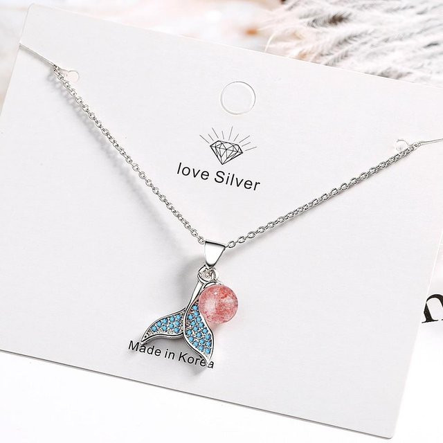 Halskette 925 Sterling Silber, Meerjungfrau Fischschwanz, Erdbeere Kristall, Zirkonia, Damen, 40 cm - Bild 1