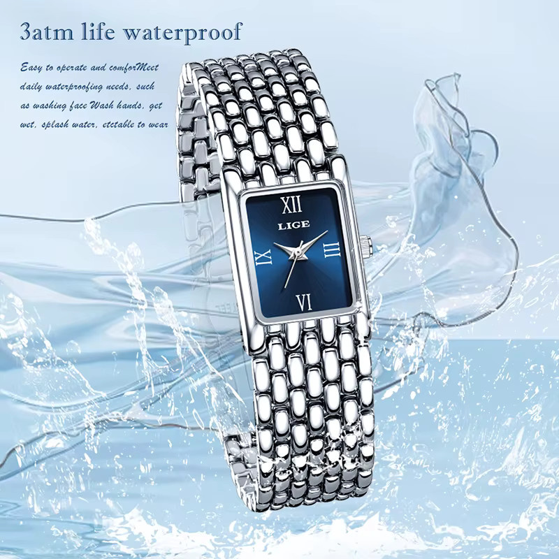 LIGE Damenuhr, Quarz, Edelstahlarmband, Silber, Rechteckig - Bild 3