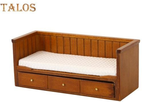 Miniatur Einzelbett für Puppen, Retro-Mini-Einzelbett aus Holz, dunkelbraun - Bild 1