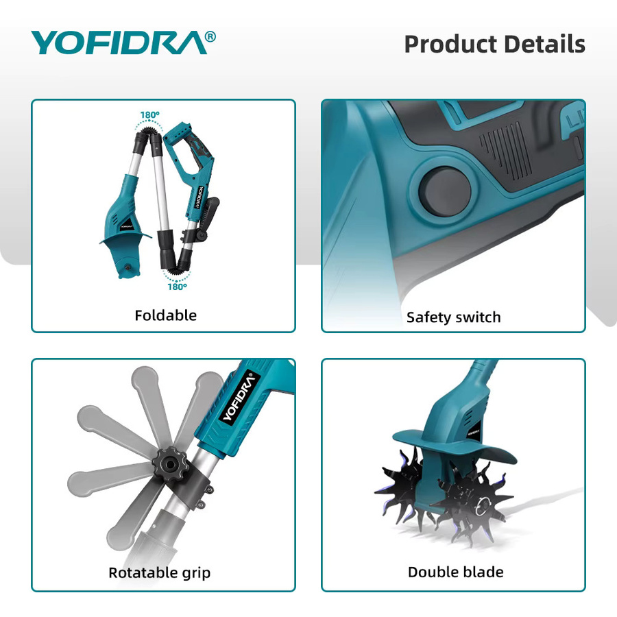 YOFIDRA Elektrische Gartenfräse als Mehrzweck-Akku-Vertikutierer für Makita 21V Akku - Bild 3