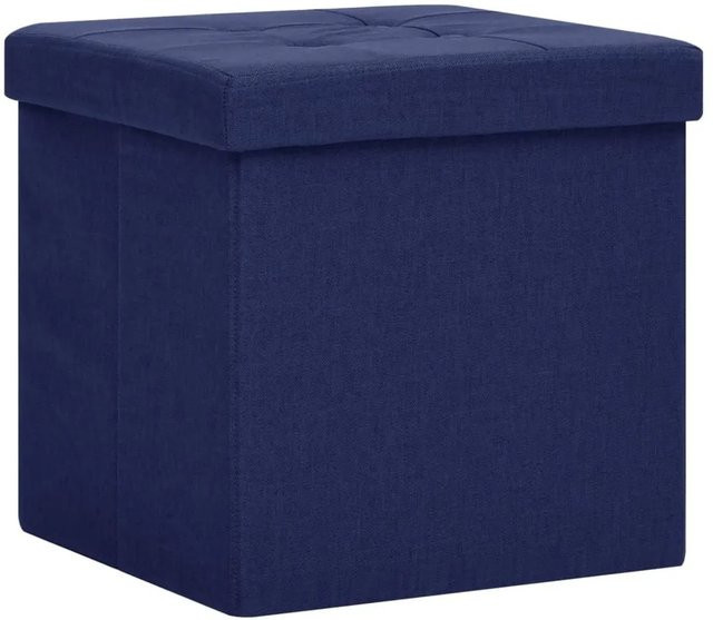 vidaXL Hocker mit Stauraum in Blau mit Leinenoptik und abnehmbarem Bezug B/T/H: 38 x 38 x 38 cm - Bild 1