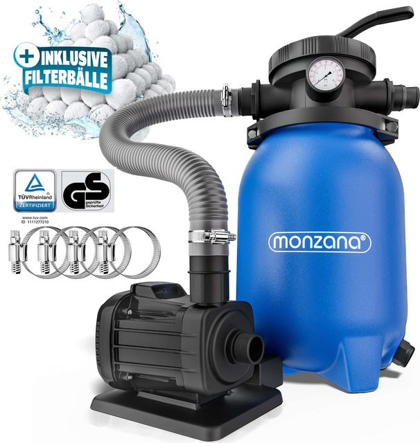 Sandfilteranlage MONZANA MZPF180 mit 7-Wege-Ventil und Filterbällen für Pools bis 15000 Liter, 5000 l/h - Bild 1